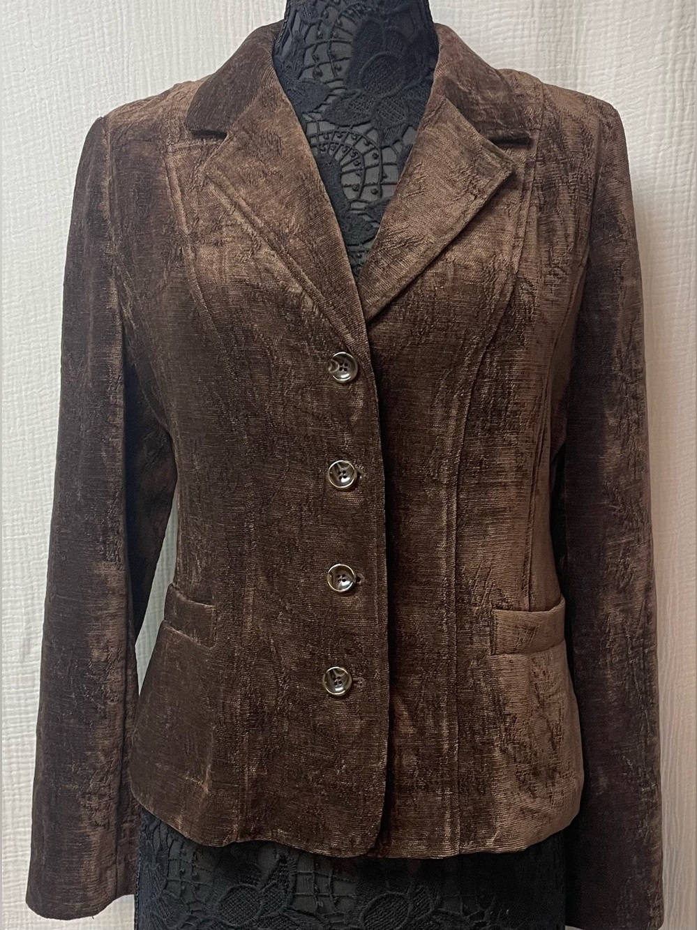 croft & barrow Brown Velvet Notched Collar Blazer, Size: 12